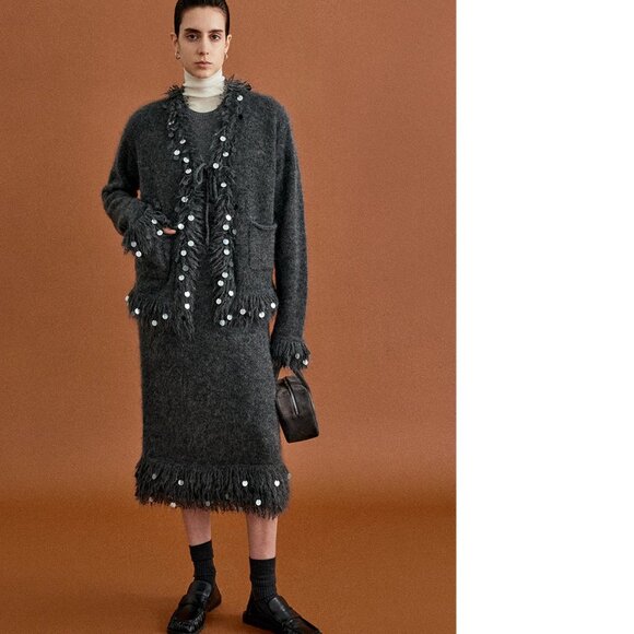 CHICJOC Mohair Wool Yarn cardigan with Hand-made Beaded Sequins - Picture 4 of 10